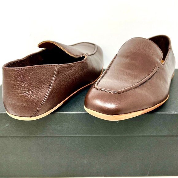 Men's Bloomingdale's 141282 Flat Last Push Down Apron Brown Leather Men's Shoes - Picture 1 of 6